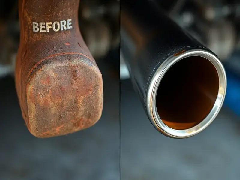 Before and after rust repair on exhaust
