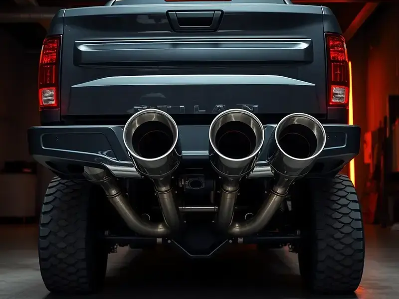 Aftermarket exhaust system installation on pickup truck