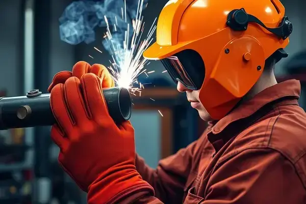 Mechanic welding custom exhaust pipe